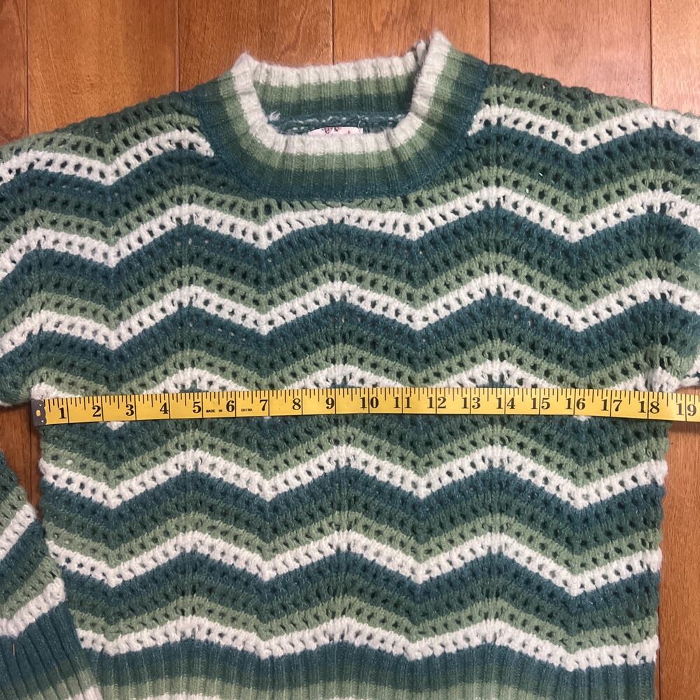 Hippie Rose Crochet Chunky Knit Striped Sweater Size M Green Festival Boho Indie - Picture 4 of 9